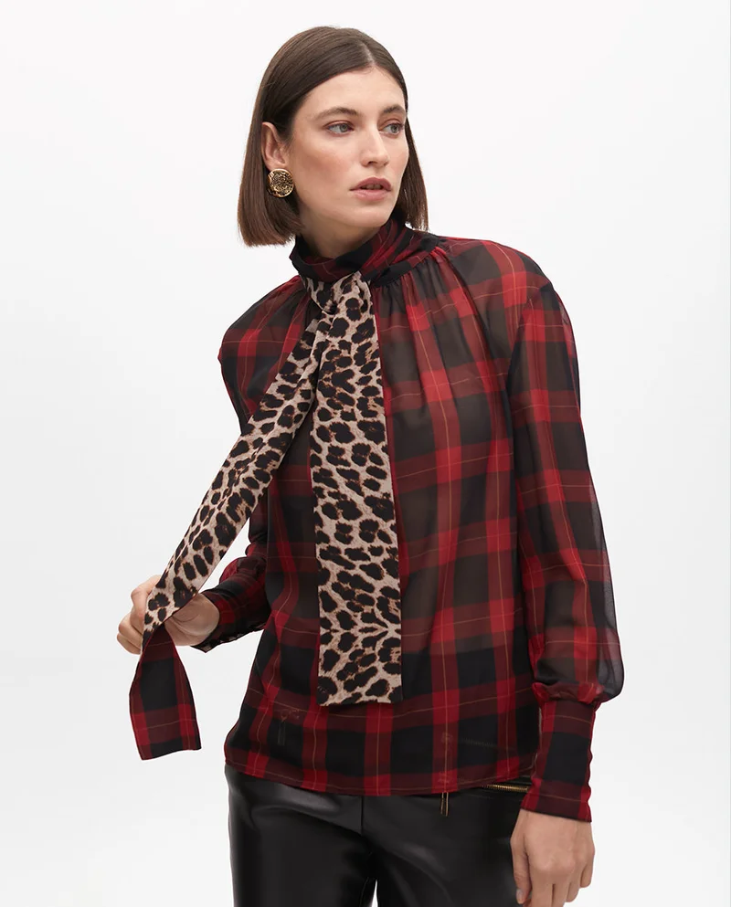 Lola Casademunt Bow Tie Animal Print and Tartan Shirt